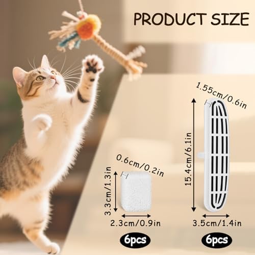 6 Pcs Cat Water Fountain Filters and 6 Pump Sponges, Wireless Stainless Steel Kitty Cat Drink Water Fountain Filters Replacement Refills Compatible with 108 oz/3.2 L OPOWO FT999 Accessories - Image 2