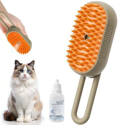 QSUKE Cat Steam Brush, 3 in 1 Pet Steam Cats Brushes Rechargeable Anti-Static Grooming Brushe, Vibration Massage Cleaning Shedding & Combing Multifunctional Hair Removal Comb for Cats Dog (Khaki) by Unknown