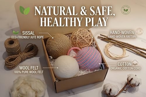 Merlin's Elf Cat Toy Balls for Indoor Cats and Kittens, Natural Sisal, Wool Felt, Rattan and Cotton Balls for Chasing and Interactive Play, 4 Pack - Image 3