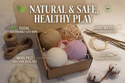 Merlin's Elf Cat Toy Balls for Indoor Cats and Kittens, Natural Sisal, Wool Felt, Rattan and Cotton Balls for Chasing and Interactive Play, 4 Pack - Image 3