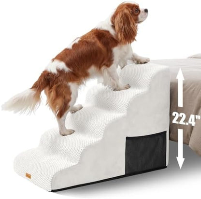 Topmart High Density Foam Dog Steps 5 Tiers, Extra Wide Deep Pet Steps by Topmart