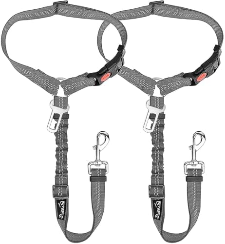 SlowTon Dog Seat Belt for Car, 2 Pack Dog Car Harness Seatbelt with Bungee by SlowTon