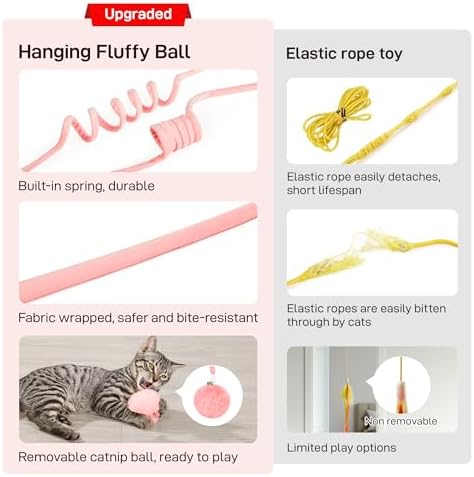 Potaroma Hanging Fluffy Cat Catnip Ball Toys 3 Pcs with Bell, Interactive Cat Teaser Retractable Toys Indoor Kitten Play Chase Exercise Physical Stimulation - Image 3