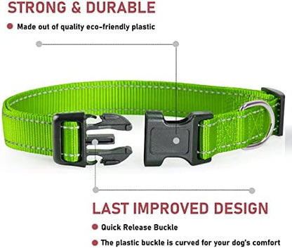 Reflective Dog Collar, Puppy Collar with Buckle Adjustable, Grass Green M - Image 2