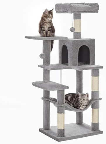 SONGMICS HOME Cat Tree for Indoor Cats, Multi-Level Cat Tower with Sisal Scratching Posts, Hammock and Condo, Light Gray by SONGMICSHOME