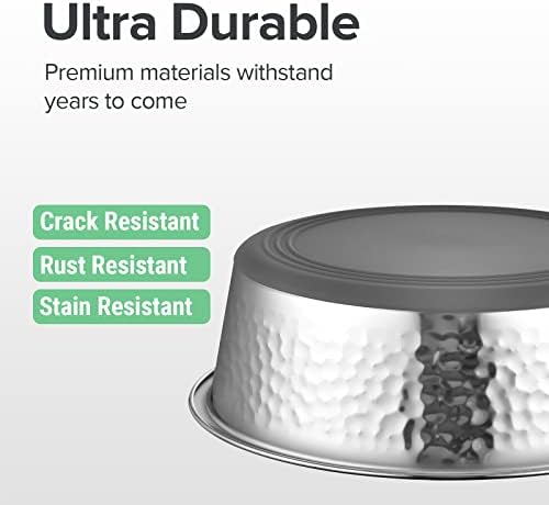 URBUDDIES 2 Pack Hammered Stainless Steel Dog Bowls, 8 Cup, Gray Bottom - Image 3