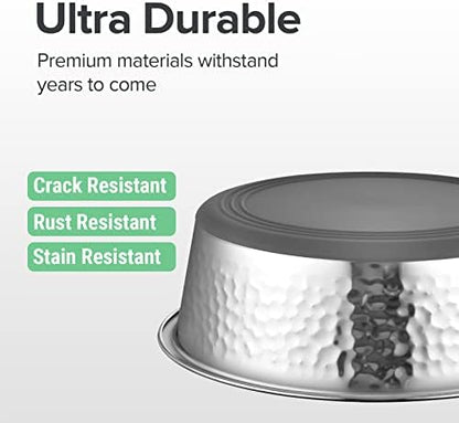 URBUDDIES 2 Pack Hammered Stainless Steel Dog Bowls, 8 Cup, Gray Bottom - Image 3