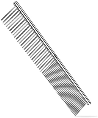 ROPO Dog Comb for Removing Matted Fur - Pet Dematting Comb with Rounded Teeth and Non-Slip Grip Handle - Prevents Knots and Mats for Long and Short Haired Pets (Round handle, Bright Silver) by Petsupplies