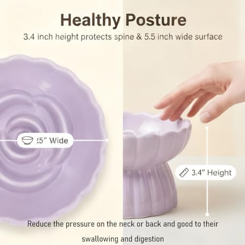 Ceramic Cat Slow Feeder, Raised Slow Feeder Cat Bowl, Anti Vomiting and Whisker Friendly Kitty Dish, Elevated Puppy Kitten Food Bowl for Dry and Wet Food (Purple) - Image 6