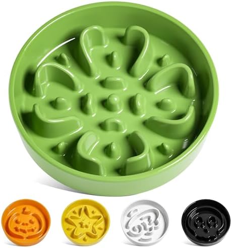 LE TAUCI Slow Feeder Dog Bowls Ceramic, 1.5 Cups Dog Food Bowl, Puppy Slow Feeder Dish for Fast Eaters, Clover Green by LETAUCI
