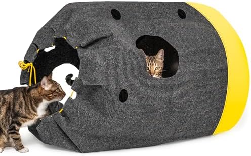 Homrich Interactive Cat Play Bag- Durable Rug for Hide and Seek, Collapsible Hole Mat, Tunnel Sleeping Bag for Indoor Cat- Fun Activity Pet Training Toy by Homrich