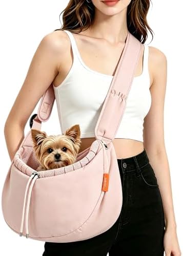 Pet Sling Carrier for Small Dogs & Cats up to 15 lbs,Puppy Carrier Purse with Storage Pocket,Hands-Free Pet Carrier Bag for Travel,Adjustable Shoulder Strap,Machine Washable (Pink) by NALIYOUHU