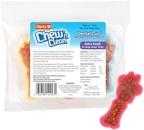 Hartz Chew 'n Clean Dental Duo Dog Treat & Chew Toy, Color Varies, Extra Small, 6 Count by Hartz