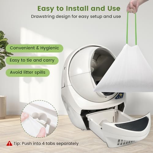 PETOCAT Cat Litter Liner Bags Compatible with Litter Box Robot 3, 4 and Most Self-Cleaning Litter Boxes, 67 Count drawstring Kitty Automatic Waste Drawer Liners, Disposable Pet Trash Replacement Bags - Image 4