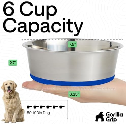 GORILLA GRIP Dog Bowls, Food Grade Stainless Steel, Set of 2, 6 Cup, Blue - Image 4