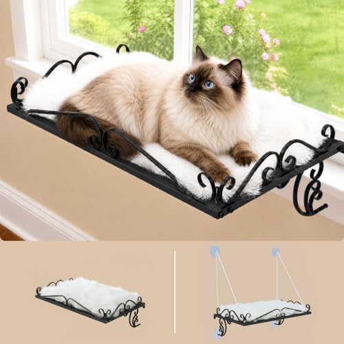 PUPETPO Cat Window Perch for Large Cats, 2-in-1 Window & Sill Mount, Black by PUPETPO
