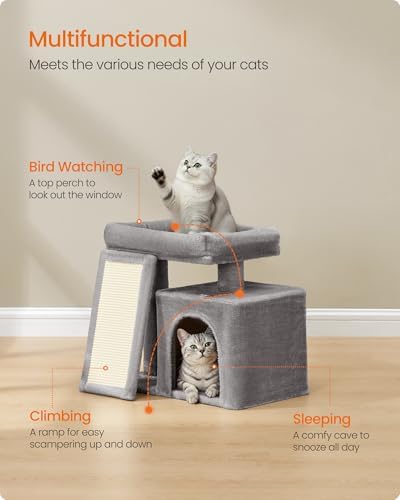 Feandrea Cat Tree, 18.3-in Small Cat Tower, Cute Kittens Condo, Dove Gray - Image 3