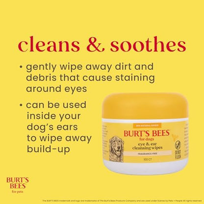 Burts Bees for Pets Eye and Ear Cleansing Wipes, Fragrance-Free, 100 Count - Image 2