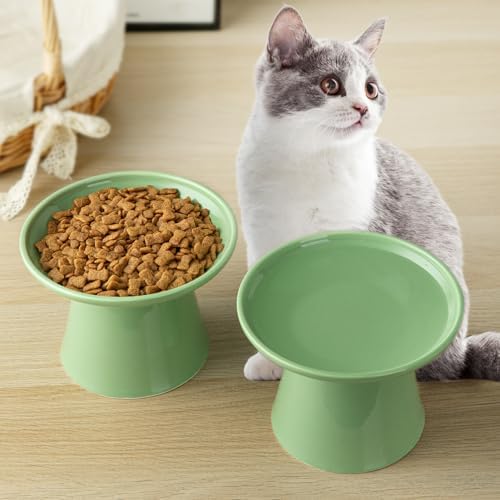 Ceramic Elevated Cat Food Bowls,6.2" Wide,4-Pack,Green - Image 6