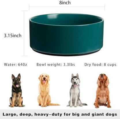 Large Dog Bowls, Non Slip Heavy Ceramic Dog Food and Water Bowl with Silicone Base, 8" Pet Feeding Bowl for Small, Medium, and Big Dogs (Green, 8 Inches) - Image 2
