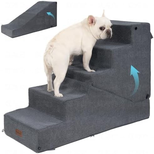 5-Step Dog Stairs and Ramp for Small Dogs and Cats, Pet Steps for High Bed with Non-Slip Bottom, Grey by SIEMOUR