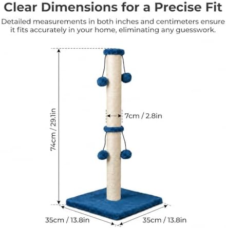 Dimaka Cat Scratching Post, Cat Scratcher for Large Cats with Teasing Toy Ball (Blue, 29 inches for All Cats) - Image 2