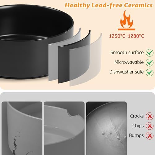 Large Dog Bowls, Non Slip Heavy Ceramic Dog Food and Water Bowl with Silicone Base, 8" Pet Feeding Bowl for Small, Medium, and Big Dogs (Black, 8 Inches) - Image 5