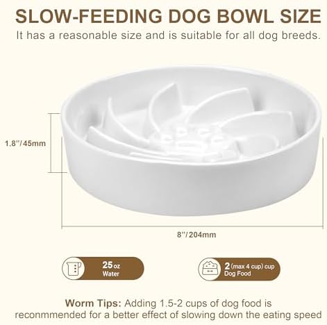 Ceramic Slow Feeder Dog Bowl, 3 Cup Dog Food or 25oz Water, Slow Eating Bowl for Middle Breed, Maze Puzzle Feeder for Fast Eaters, Anti-Choking Stop Bloat, Non-Slip BPA Free (White) - Image 2