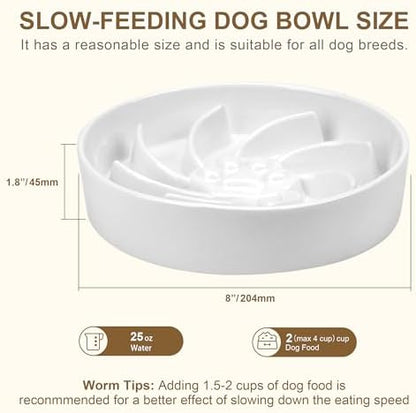 Ceramic Slow Feeder Dog Bowl, 3 Cup Dog Food or 25oz Water, Slow Eating Bowl for Middle Breed, Maze Puzzle Feeder for Fast Eaters, Anti-Choking Stop Bloat, Non-Slip BPA Free (White) - Image 2