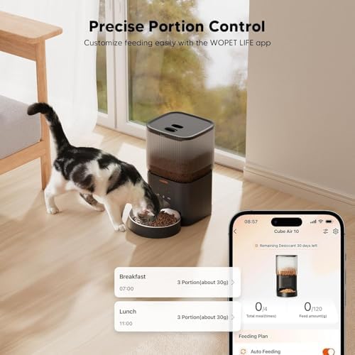 WOPET Automatic Cat Feeder, 5G&2.4G Smart WiFi Pet Feeder with App Control, 4L Capacity, 1–10 Meals per Day, Slow Feeding Mode, 10s Voice Recorder, Timed Cat Food Dispenser for Cats & Small Dogs - Image 5