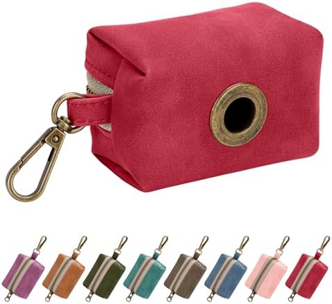 Didog Dog Poop Bag Holder for Leash, Stylish PU Leather, Red by Didog