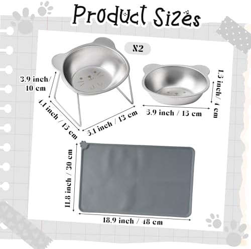 Elevated Cat Bowl with Food Mat - 2 Pack 15°Tilted Stand Raised Bowl, Stainless Steel Whisker Friendly Anti Vomiting Food Water Dishes, Silicone Feeding Mat for Cats Puppy Kitten Small Dog - Image 2