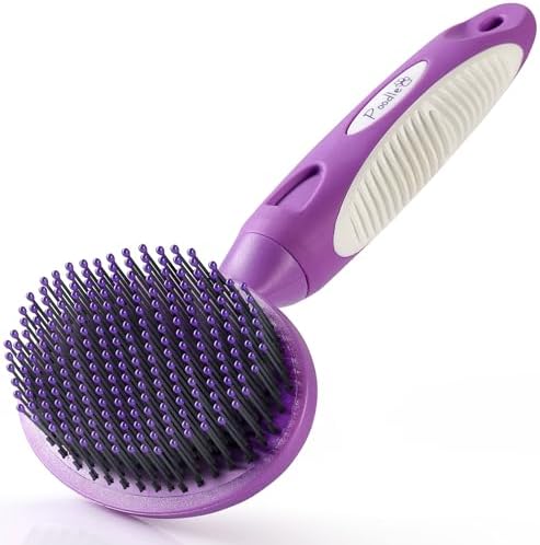 Round Bristle Pet Brush for Dogs and Cats - Soft Dog Brush for Grooming Short or Long Hair - Gentle Tool for Sensitive Skin Removes Dander, Dirt, and Detangles (Purple) by Poodlie