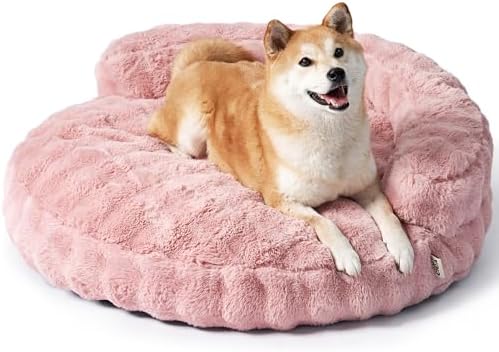 EHEYCIGA Soft Dog Couch Bed for Large Dog, Fluffy Medium Dog Bed with Removable Washable Cover, Bolster Pet Sofa, Waterproof and Non-Slip, 36" x 36"x 9", Pink by EHEYCIGA