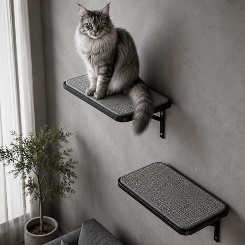 Cat Wall Shelf Window Perch, Cats Bed Hammock with Scratching Pad, Cat Shelf for Climbing Sleeping Playing,Black Furniture for Indoor Large Cats - Image 2