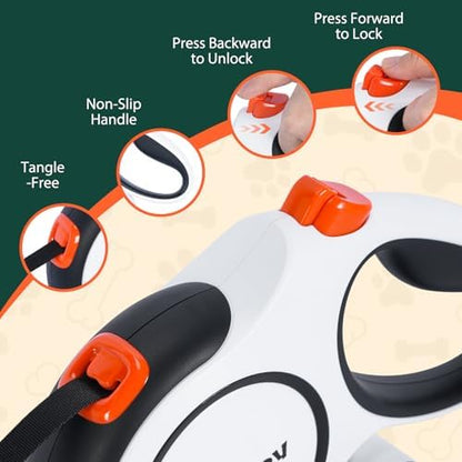 Retractable Dog Leash, 16ft Heavy Duty Retractable Pet Leash with Poop Bag Holder, 360° Tangle-Free for Small Medium Large Dogs Up to 66lbs, Anti-Slip Handle,One-Handed Brake Pause Lock（White） - Image 6