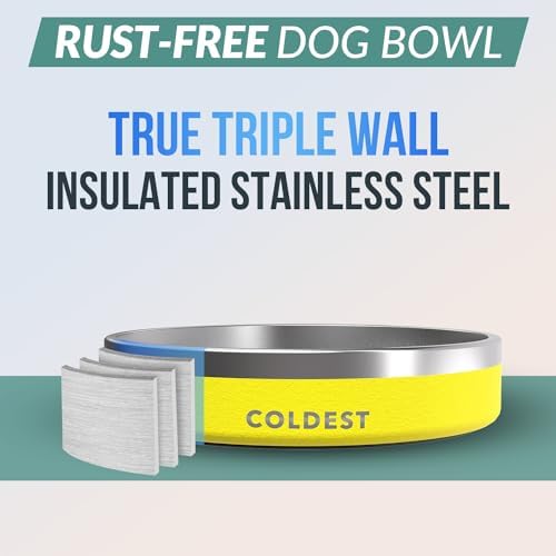Coldest Dog Bowl - Anti Rust Metal, Non Slip, 3 Layers Insulated Stainless Steel Dog Bowls - Spill Proof & Heavy Duty - Water Bowl for Dogs, Cats & Pets, Dish Washer Safe (21 oz, Solar Yellow) - Image 3