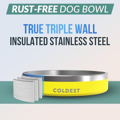 Coldest Dog Bowl - Anti Rust Metal, Non Slip, 3 Layers Insulated Stainless Steel Dog Bowls - Spill Proof & Heavy Duty - Water Bowl for Dogs, Cats & Pets, Dish Washer Safe (21 oz, Solar Yellow) - Image 3