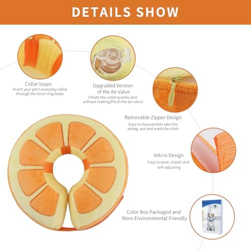 IEUUMLER Inflatable Recovery Dog Collar, Protective Donut Cone, Adjustable Soft Collar for Dog and Cat After Surgery Prevent from Biting & Scratching EU002 - Orange L+ - Image 4