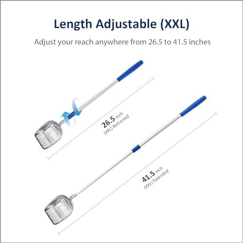 WePet Extendable Cat Litter Scoop, Extra Long Handle, Simple Adjustable to Desired Length, Aluminum Alloy Sifter, Metal Scooper, Deep Shove, Poop Sifting, Durable, Size XXL, 42 Inch, Blue Handle - Image 2