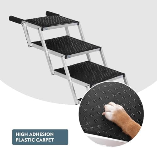 Dog Stairs for Car,Portable Pet Stairs for Large/Small Dogs with Non-Slip Surface & Reinforced Design,Dog Ramp for Car SUV, Truck, Sofas, Bed,Lightweight Yet Sturdy Supports Up to 250lbs (Black) - Image 7