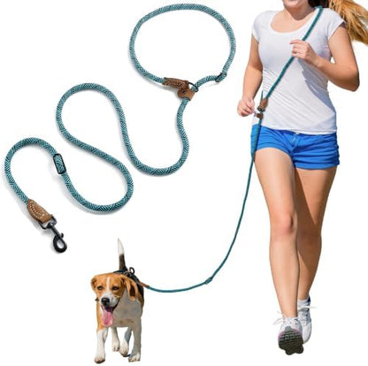 Mile High Life Hands Free Dog Leash, Crossbody Waist Leash with Genuine Leather Connection, Multifunctional Adjustable Slip Lead for Dog Walking Running (Green, 7FT) by MileHighLife
