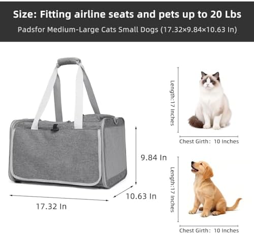 Cat Carrier Soft Sided Dog Carrier with 1 Poop Bags and 5 Pee Pads,Airline Approved Pet Carrier for Small Dog/Cat Bag(18.5" L x 11.8" W x 11.4" H),Ideal for Medium-Large Cats Small Dogs (Gray) - Image 6