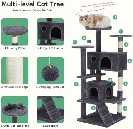 DUMOS 54 Inch Cat Tree Tower with Scratching Posts - Image 3