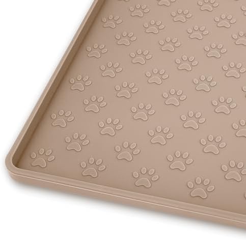 Ptlom Dog Food Mat Anti-Slip Bowl Mats for Food and Water, Waterproof Pet Placemat with High Raised Edges, Silicone Puppy Feeding Tray for Small, Medium Large Dogs Cats, Taupe, 31.5" 23.6" by PTLOM