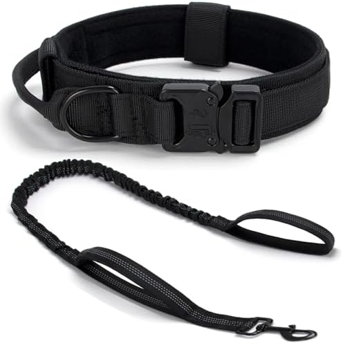 Tactical Dog Collar Leash Set, Adjustable Military Training Collar, Black L by CADONO
