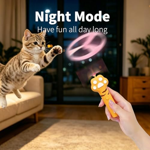 LED Glowing Cat Fetch Toy Launcher, USB Rechargeable Electric Flying Disc Toy with Soft Spinner Discs, Interactive Tracking Hunting Toy for Indoor Outdoor Kitten & Dog Daily Play(Yellow) - Image 3