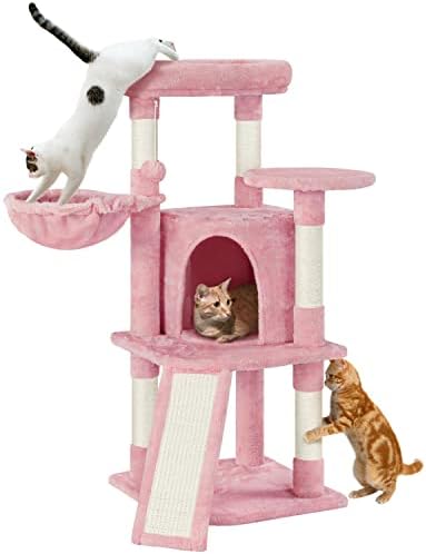 Yaheetech Cat Tree, 42in Play Tower for Indoor Cats, Kitten House with Large Perch & Scratching Posts & Cozy Condo & Scratching Ramp, Cat Furniture Activity Center, Pink by Yaheetech