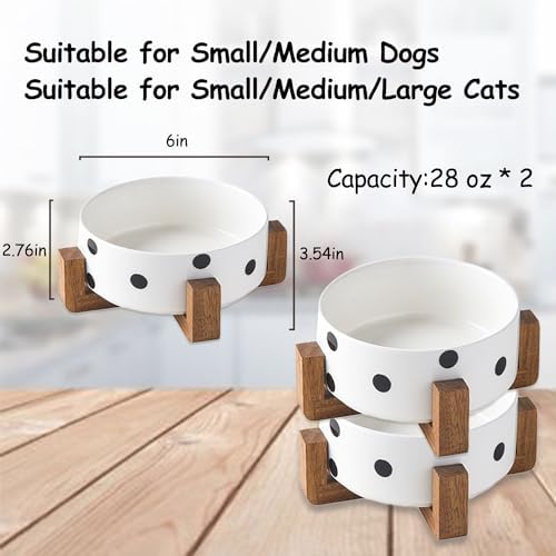 Petygooing Ceramic Dog Bowl Set with Stand,Pet Food and Water Bowl, Anti -Slip Set of 2 Pet Bowls-Dog Food Bowls- Pet Feeder Small Medium Size (28 OZ /3.6 Cups) Black Dot - Image 3
