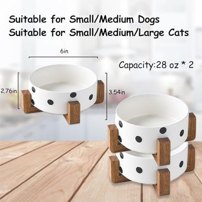 Petygooing Ceramic Dog Bowl Set with Stand,Pet Food and Water Bowl, Anti -Slip Set of 2 Pet Bowls-Dog Food Bowls- Pet Feeder Small Medium Size (28 OZ /3.6 Cups) Black Dot - Image 3